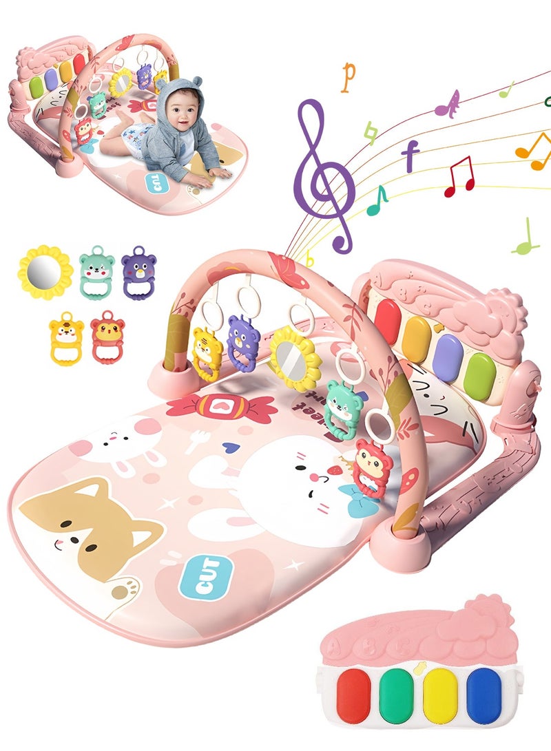 MaBaby Baby Play Mat Baby Gym,Funny Play Piano Tummy Time Baby Activity Mat with 5 Infant Sensory Baby Toys, Music and Lights Boy & Girl Gifts for Newborn Baby 0 to 3 6 9 12 Months - Image 1