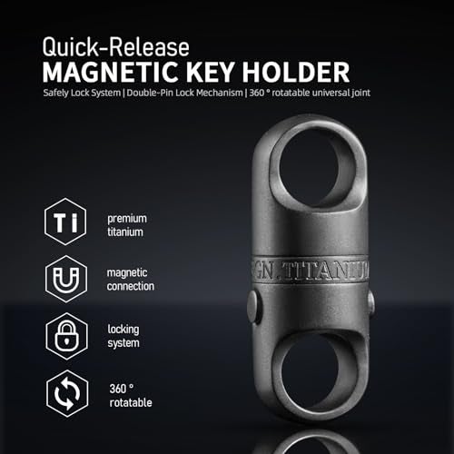 FEGVE Quick Release Keychain, Titanium Magnetic Key Holder, Detachable Magnetic Keychain with 2 * 25mm Titanium Key Rings, Safely Lock System-360 ° Rotatable - Image 4