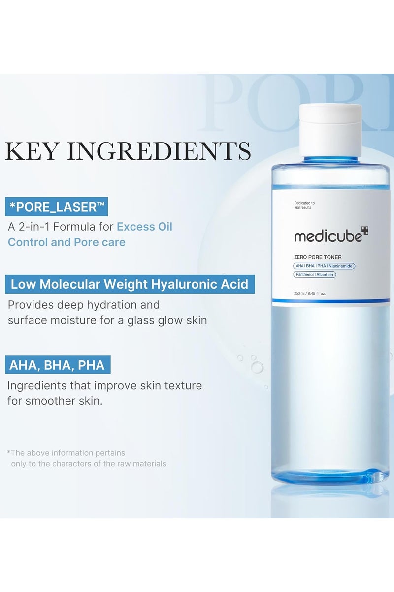Medicube Zero Pore Toner 250ml, Exfoliating & Hydrating Toner with AHA BHA PHA Niacinamide & Panthenol, Pore Tightening Face Toner for Oily Acne Prone Skin, Controls Sebum & Refines Texture - Image 4