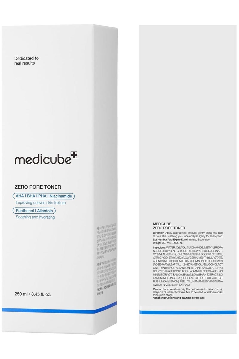 Medicube Zero Pore Toner 250ml, Exfoliating & Hydrating Toner with AHA BHA PHA Niacinamide & Panthenol, Pore Tightening Face Toner for Oily Acne Prone Skin, Controls Sebum & Refines Texture - Image 2
