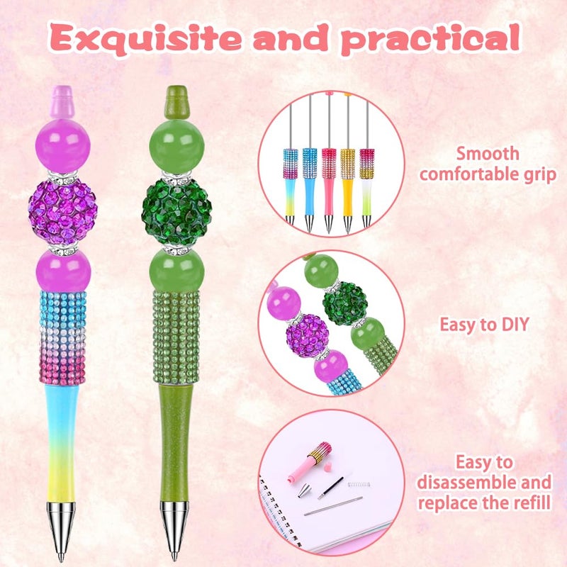 Vellibring 90 Pcs DIY Diamond Beadable Pen Kit Multicolor Bulk Ballpoint DIY Crafting Pens with 8 Colors Refills & Bags for Students Teachers School Office Accessories Supplies - Image 3