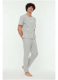 Gray Men's Printed Knitted Pajamas Set