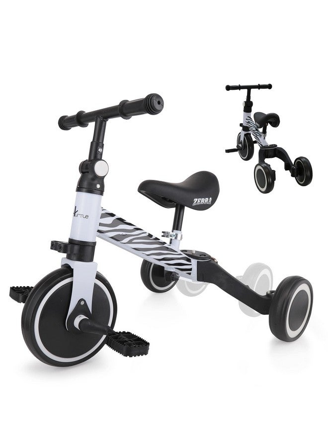 Hurtle 3 in 1 Kids Tricycles - Balance Training Bike Convertible Toddler Walker Riding Toys for 10 Month to 3 Year Old Boys Girls w/Removable Pedals, Carbon Steel Frame, Adjustable Seat Height (Zebra) - Image 1