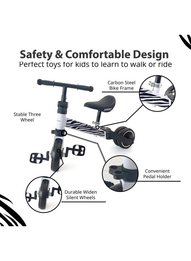 Hurtle 3 in 1 Kids Tricycles - Balance Training Bike Convertible Toddler Walker Riding Toys for 10 Month to 3 Year Old Boys Girls w/Removable Pedals, Carbon Steel Frame, Adjustable Seat Height (Zebra) - Image 4