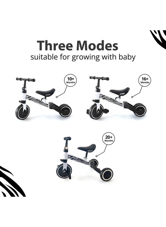 Hurtle 3 in 1 Kids Tricycles - Balance Training Bike Convertible Toddler Walker Riding Toys for 10 Month to 3 Year Old Boys Girls w/Removable Pedals, Carbon Steel Frame, Adjustable Seat Height (Zebra) - Image 2