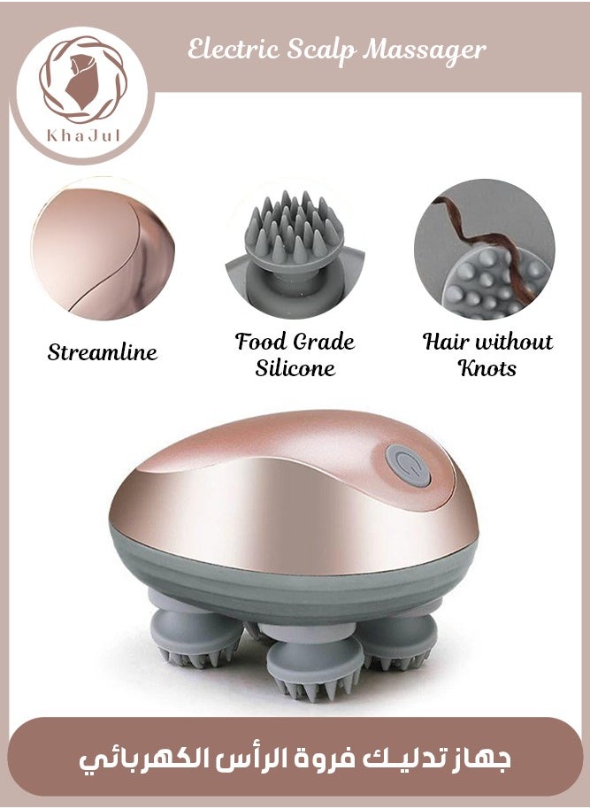KHAJUL Electric Scalp Massager  Multifunctional Waterproof Head Massager With 96 Kneading Nodes Rechargeable Head Scratcher For Hair Growth Stress Relax Relaxing Gifts For Women Men Her(Gold)  - Image 1
