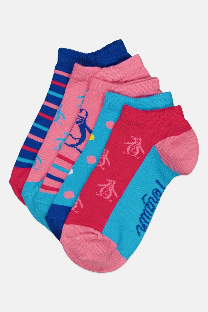 Original Penguin Kids Girl 5 Pairs Graphic Print Socks, Multicolor - Image 1