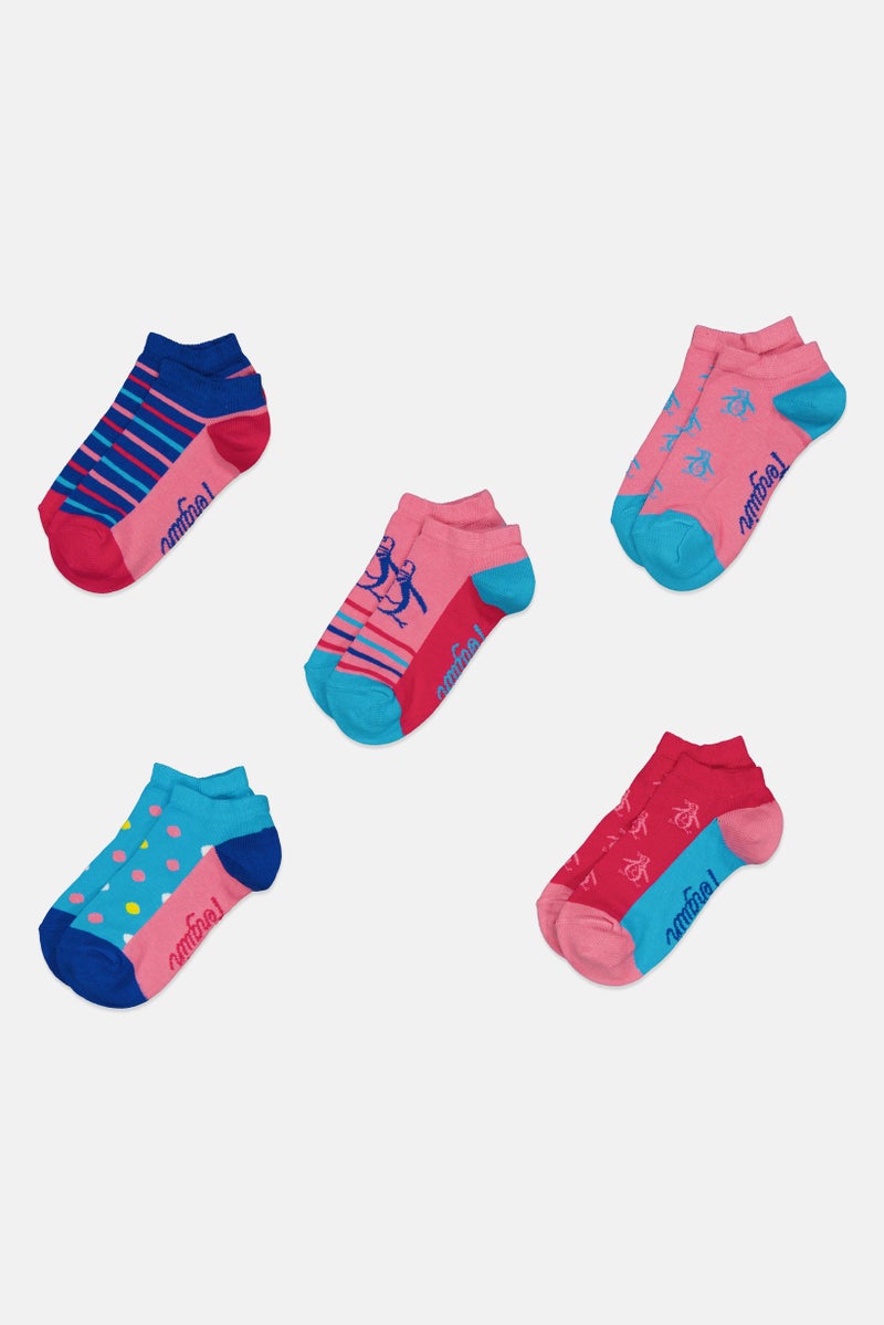 Original Penguin Kids Girl 5 Pairs Graphic Print Socks, Multicolor - Image 3