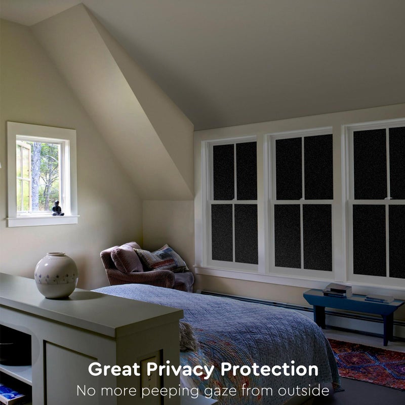 Kromapolis Blackout Window Privacy Film Total Light Blocking Room Darkening Window Covering, Removable Static Cling Frosted Glass Tint, Non-Adhesive, Black 17.5'' x 118.1'' - Image 4