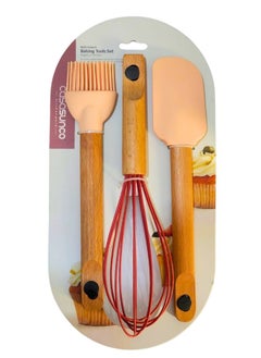 FALMER 3 Piece Silicone Kitchen Utensil Set with Heat Resistant Wood Handle  - Image 1