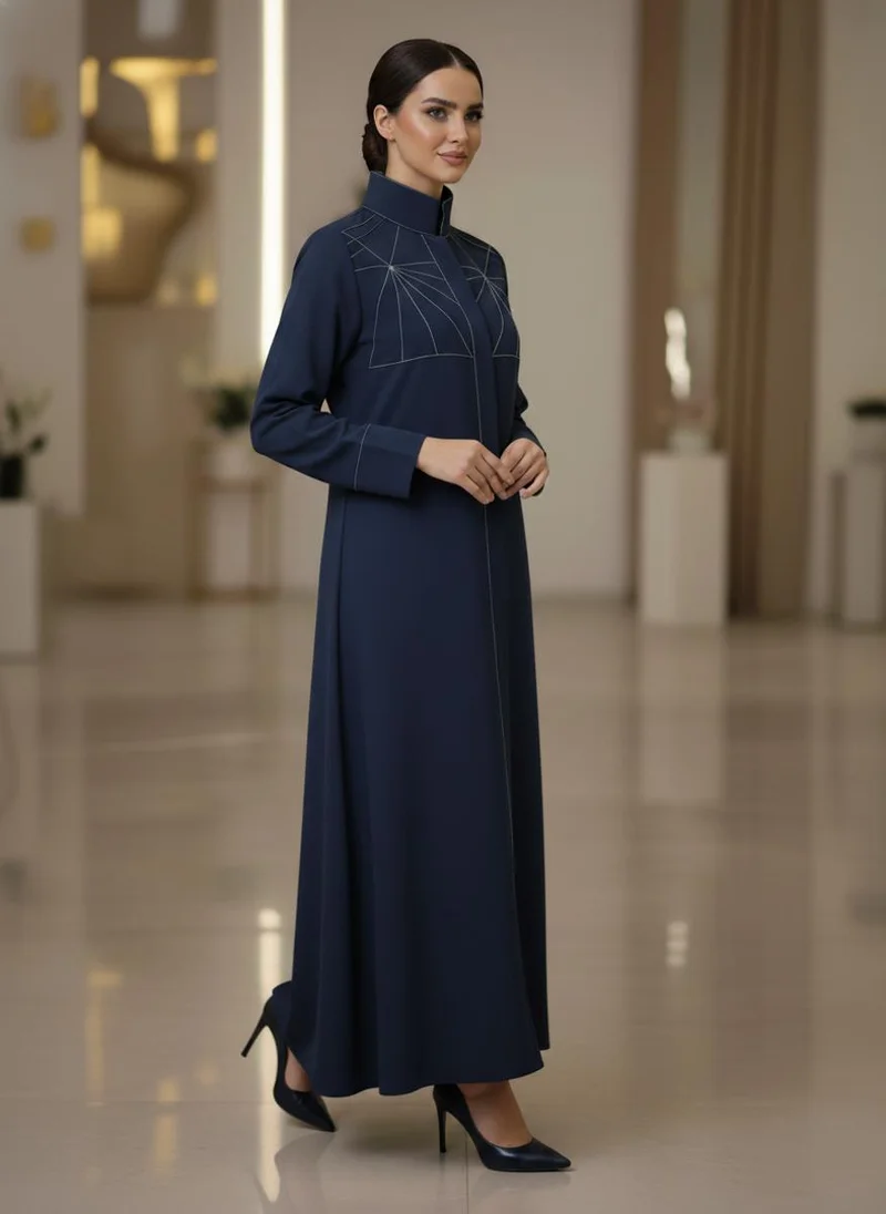 أم سكوير فاشن Bold And Modern Blue Cobra Crepe Abaya Mandarin Collar Edition