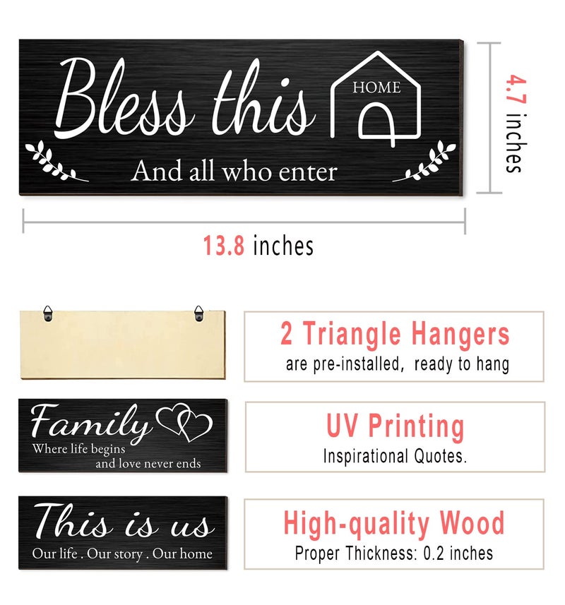 Al Raied ARS® 4 Pieces Home Wall Signs - Rustic Wooden Farmhouse Art for Living Room and Bedroom - Image 3