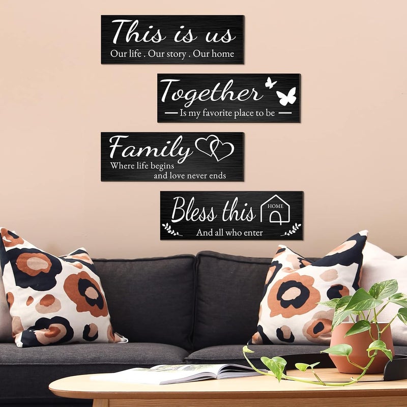 Al Raied ARS® 4 Pieces Home Wall Signs - Rustic Wooden Farmhouse Art for Living Room and Bedroom - Image 4
