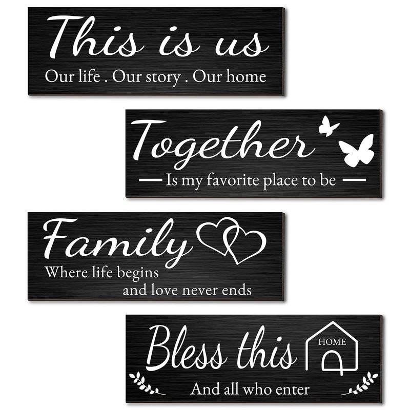 Al Raied ARS® 4 Pieces Home Wall Signs - Rustic Wooden Farmhouse Art for Living Room and Bedroom - Image 1