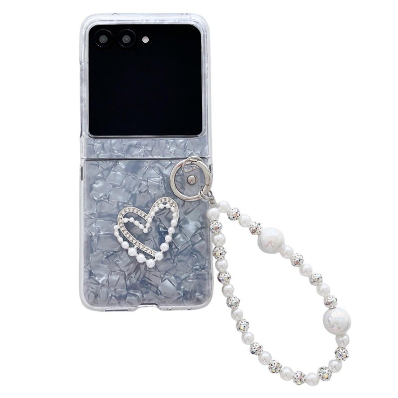 erorex For Motorola Razr 40 Ultra Pearlescent Shell Texture  Pattern Phone Case with Bracelet(White) - Image 1