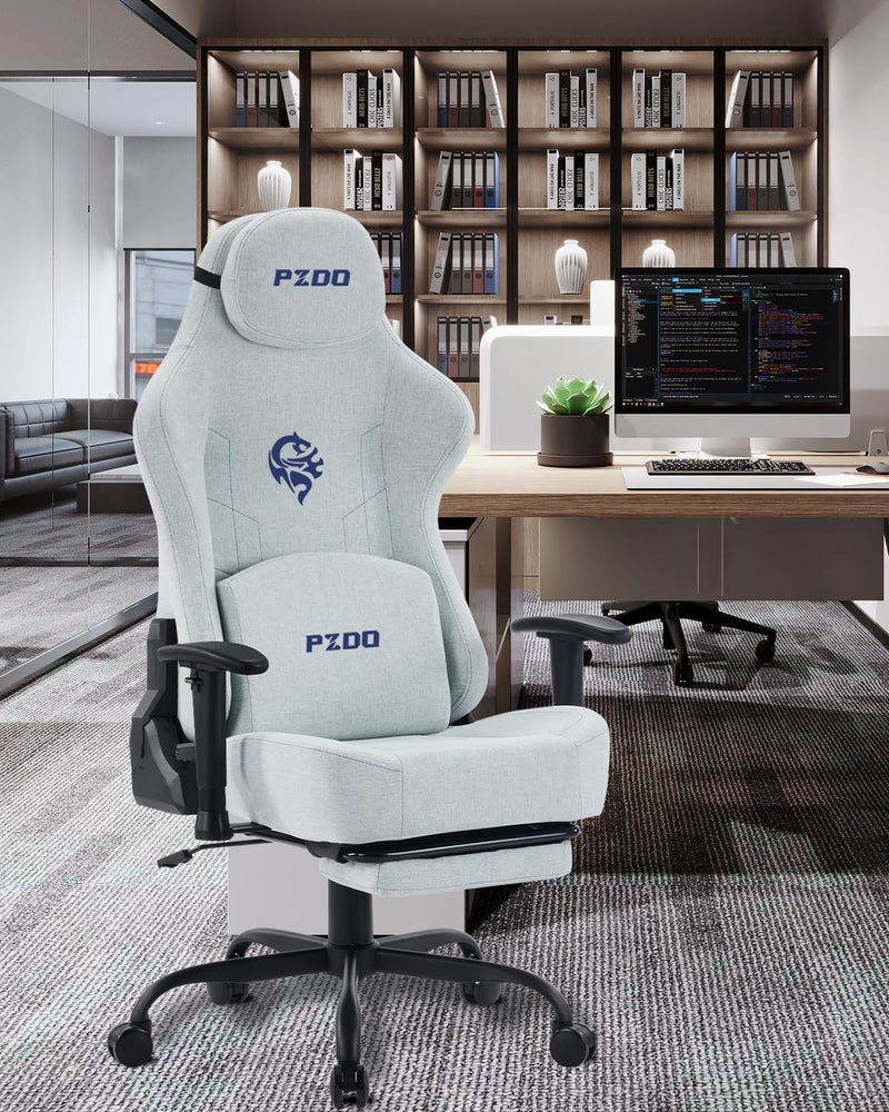 Gaming Chair Ergonomic Computer Chairs for Teens with Reclining Footrest & Headrest, Big Tall Gamer-Chair with Lumbar Support, Height Adjustable Fabric Pc Chairs, Heavy Duty, 350 lbs, Light-Grey - Image 2