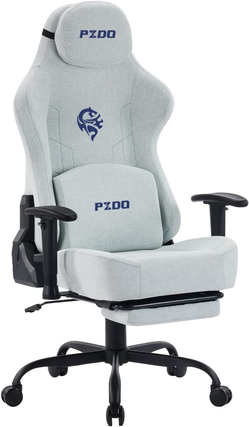 Gaming Chair Ergonomic Computer Chairs for Teens with Reclining Footrest & Headrest, Big Tall Gamer-Chair with Lumbar Support, Height Adjustable Fabric Pc Chairs, Heavy Duty, 350 lbs, Light-Grey - Image 1