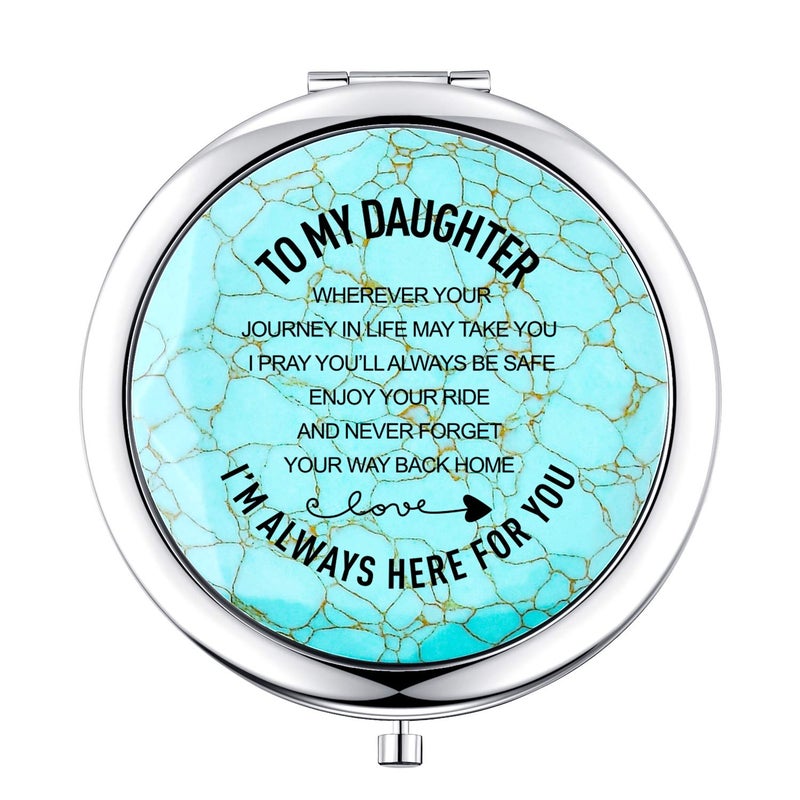 sedmart Daughter Gifts From Mom And Dad Sweet Birthday Gift For Daughter Teen Girls Keepsake Unique Engraved Natural Turquoise Compact Mirror - Image 1