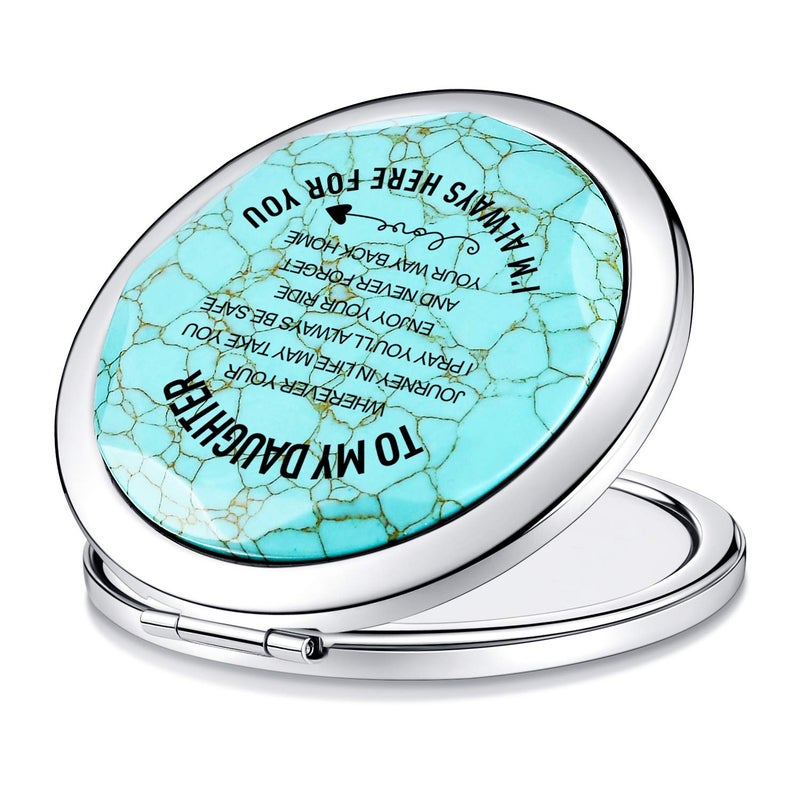 sedmart Daughter Gifts From Mom And Dad Sweet Birthday Gift For Daughter Teen Girls Keepsake Unique Engraved Natural Turquoise Compact Mirror - Image 2