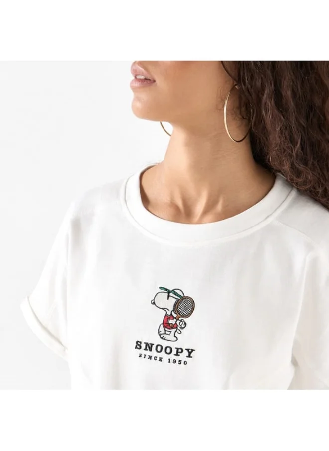 SP Characters Snoopy Dog Detail Crew Neck T-shirt with Short Sleeves