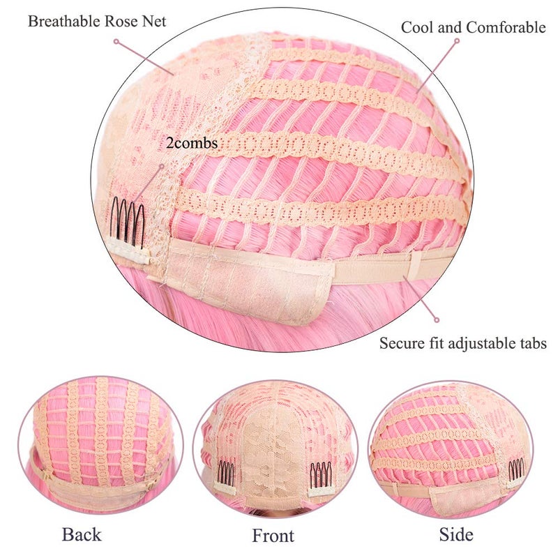 إنترانسد ستايلز أنماط مشتركة وردية الشعر الباروكة الاصطناعية مستقيمة الشعر الجزء الأوسط طول الكتف البوب بوب للنساء أزياء ملونة بوب - Image 5