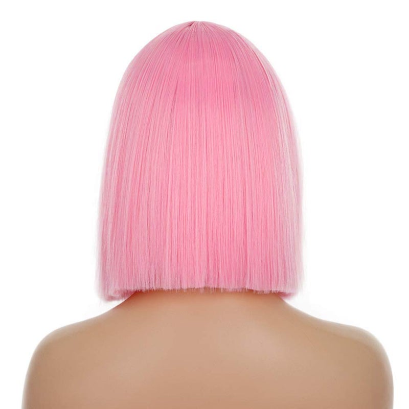 إنترانسد ستايلز أنماط مشتركة وردية الشعر الباروكة الاصطناعية مستقيمة الشعر الجزء الأوسط طول الكتف البوب بوب للنساء أزياء ملونة بوب - Image 4
