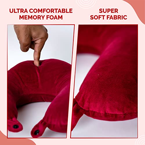 Destinio Travelling Pillow, Memory Foam Neck Pillow with Eye Mask, Washable Cover, Hanging Hook - Flight Pillow for Neck, Travel Neck Pillow for Men & Women (Red) - Image 4