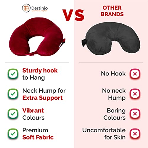 Destinio Travelling Pillow, Memory Foam Neck Pillow with Eye Mask, Washable Cover, Hanging Hook - Flight Pillow for Neck, Travel Neck Pillow for Men & Women (Red) - Image 2