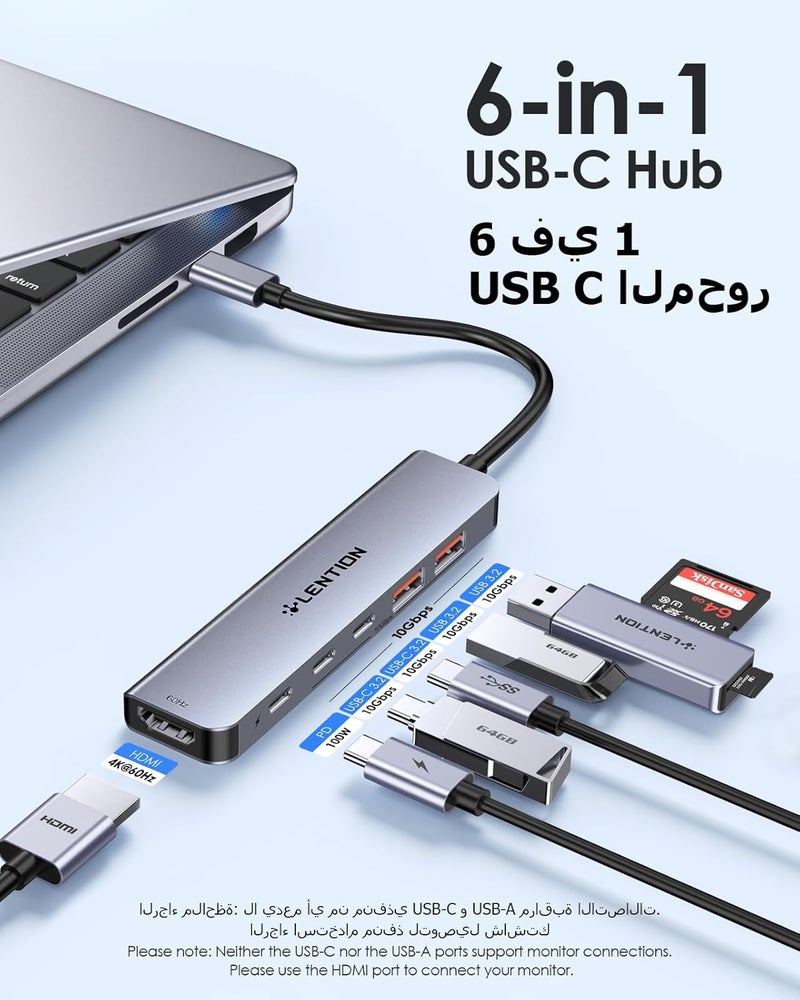 لينشن لينشين قاعدة USB-C مع HDMI بدقة 4K@60Hz، نقل بيانات بسرعة 10 جيجابت في الثانية مع منفذي USB-C ومنفذي USB 3.2 Gen2، شحن بقدرة 100 واط، متوافق مع أجهزة Windows PC و Mac و iPhone 17 والمزيد، محول تشغيل مستقر (CB-CE37، رمادي فضائي) - Image 2