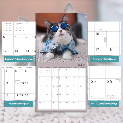 BLYYIEER 2026 Wall Calendar,Calendar 2025-2026,Cool Cat Monthly Wall Calendar, 12" x 24" Open,Family Planner Calendar, Home & Office Organizer,Hangable - Image 1