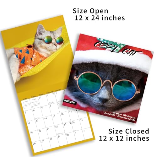 BLYYIEER 2026 Wall Calendar,Calendar 2025-2026,Cool Cat Monthly Wall Calendar, 12" x 24" Open,Family Planner Calendar, Home & Office Organizer,Hangable - Image 4