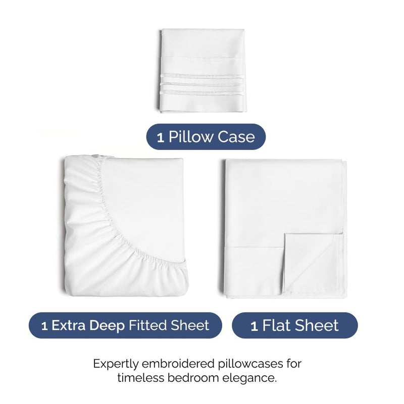 CGK Unlimited Extra Deep Pocket Twin Sheets - 3 Piece Breathable & Cooling Bed Sheets - Hotel Luxury Bed Sheet Set - Soft  Wrinkle Free & Comfy - Easily Fits Extra Deep Mattresses - Deep Pocket Denim Blue Sheets  - Image 2