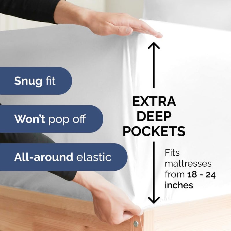 CGK Unlimited Extra Deep Pocket Twin Sheets - 3 Piece Breathable & Cooling Bed Sheets - Hotel Luxury Bed Sheet Set - Soft  Wrinkle Free & Comfy - Easily Fits Extra Deep Mattresses - Deep Pocket Denim Blue Sheets  - Image 3