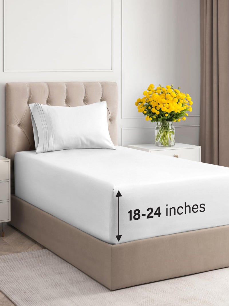 CGK Unlimited Extra Deep Pocket Twin Sheets - 3 Piece Breathable & Cooling Bed Sheets - Hotel Luxury Bed Sheet Set - Soft  Wrinkle Free & Comfy - Easily Fits Extra Deep Mattresses - Deep Pocket Denim Blue Sheets  - Image 1