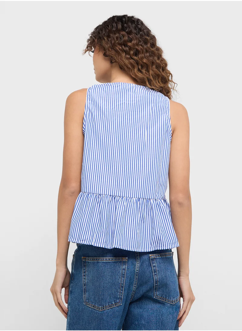 Ginger Stripe Bow Tie Up Detail Peplum Blouse