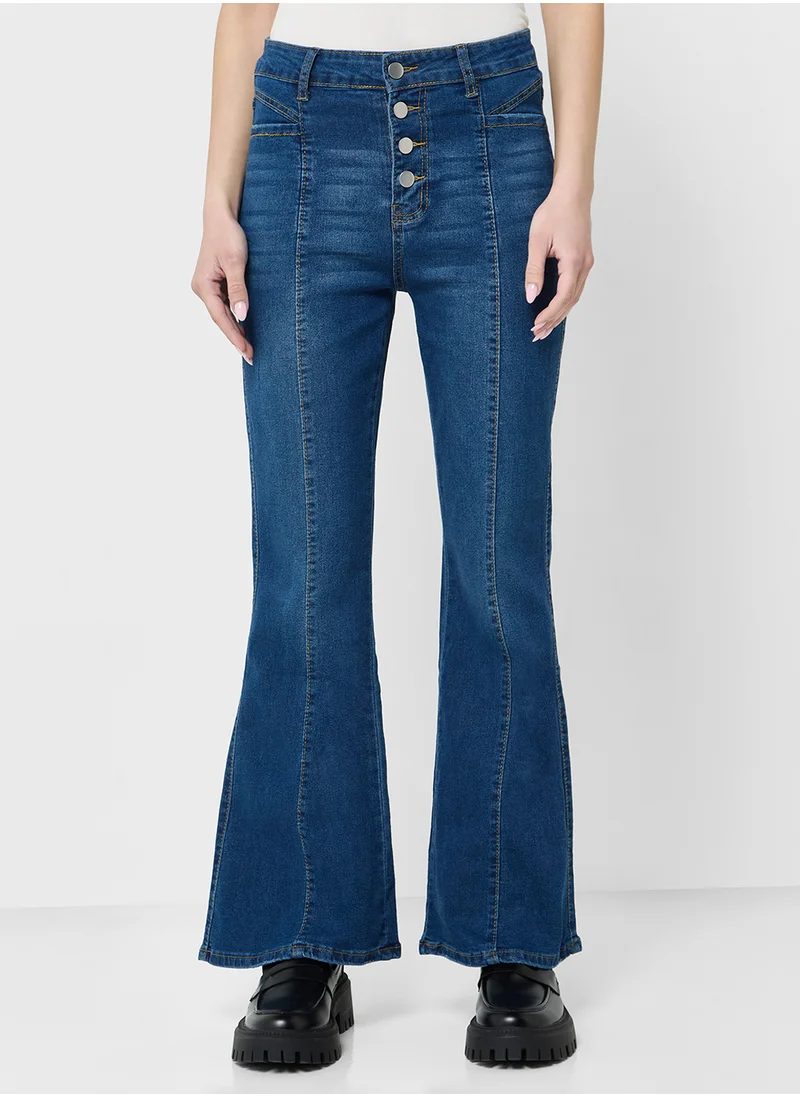 جينجر Button Up High Rise Bootcut Jeans