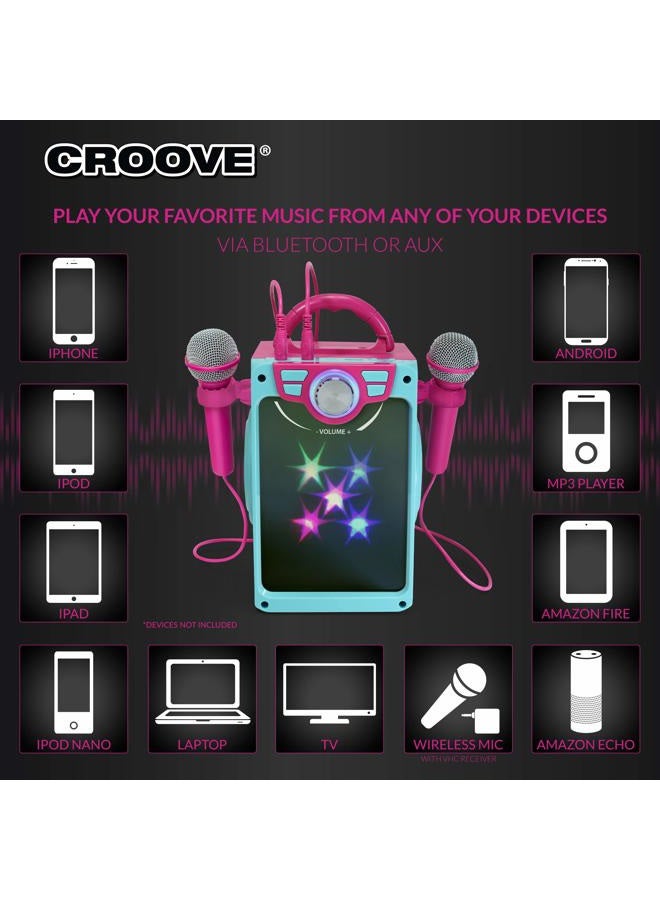 Croove Rechargeable Karaoke Machine for Kids, Pink Portable Karaoke Set, Gift for Girl Speaker & 2 Microphones with Lyrics Display, Bluetooth/AUX/USB, Best Birthday Gifts For Girls Ages 8 9+ Years Old - Image 5