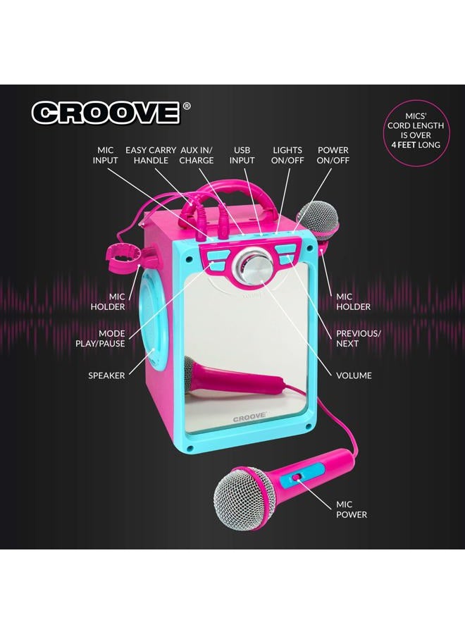 Croove Rechargeable Karaoke Machine for Kids, Pink Portable Karaoke Set, Gift for Girl Speaker & 2 Microphones with Lyrics Display, Bluetooth/AUX/USB, Best Birthday Gifts For Girls Ages 8 9+ Years Old - Image 3