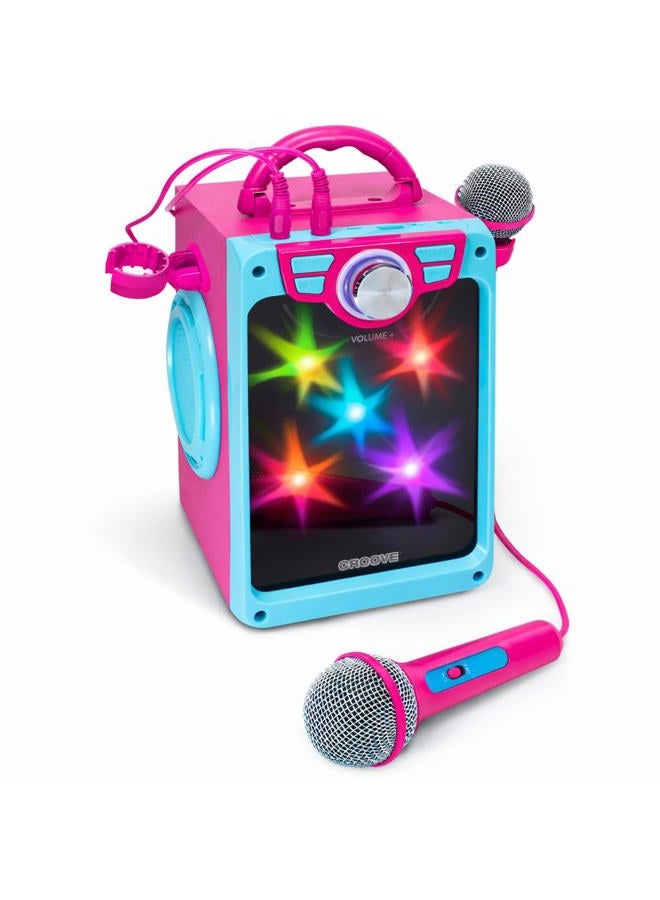 Croove Rechargeable Karaoke Machine for Kids, Pink Portable Karaoke Set, Gift for Girl Speaker & 2 Microphones with Lyrics Display, Bluetooth/AUX/USB, Best Birthday Gifts For Girls Ages 8 9+ Years Old - Image 1