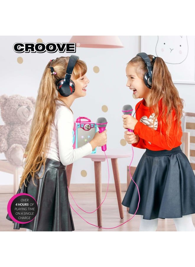 Croove Rechargeable Karaoke Machine for Kids, Pink Portable Karaoke Set, Gift for Girl Speaker & 2 Microphones with Lyrics Display, Bluetooth/AUX/USB, Best Birthday Gifts For Girls Ages 8 9+ Years Old - Image 2