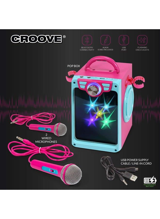 Croove Rechargeable Karaoke Machine for Kids, Pink Portable Karaoke Set, Gift for Girl Speaker & 2 Microphones with Lyrics Display, Bluetooth/AUX/USB, Best Birthday Gifts For Girls Ages 8 9+ Years Old - Image 4