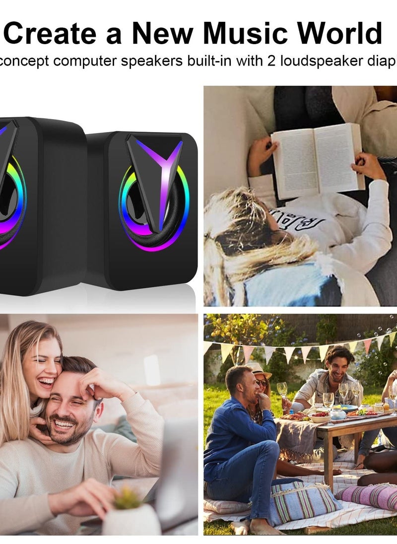 Excefore - Computer Speakers for Desktop, Mini Stereo 2.0 RGB Gaming Speaker, USB Powered Multimedia PC Speaker with Volume Control, LED Lights, 3.5mm Aux-in for Laptop Projector Tablet Cellphone - Image 1