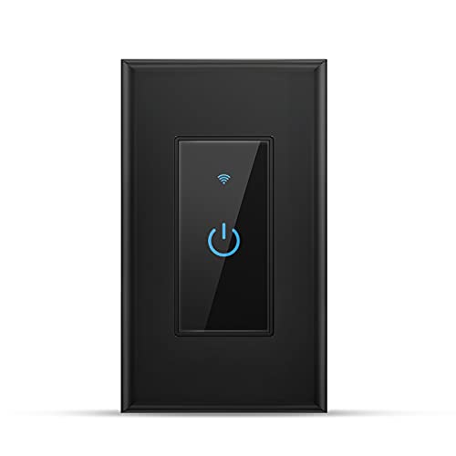 Lesim Smart Light Switch 2.4GHz WiFi Light Switch Compatible with Alexa and Google Home, Single Pole, Needs Neutral Wire (Black) - Image 1