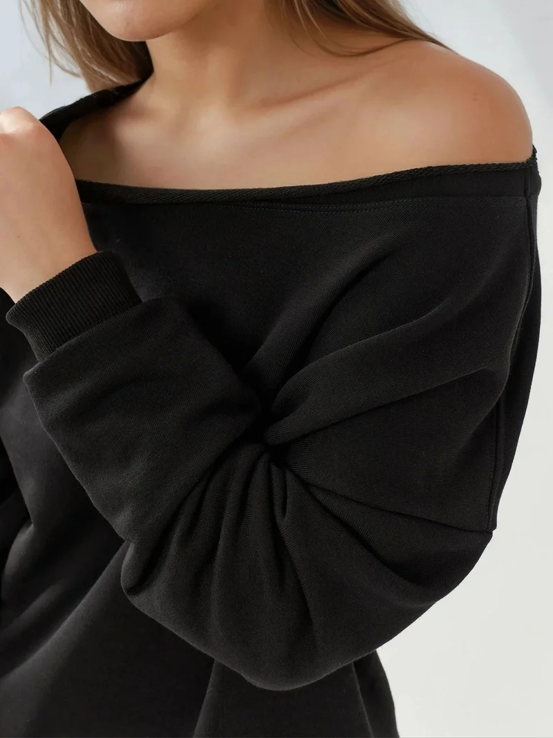 HICCUP Black Boat Neck Relaxed Fit Sweatshirt for Women | Best Price UAE