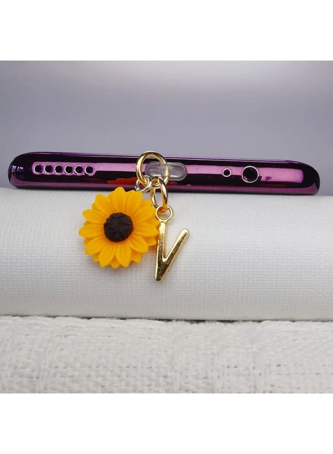 V Sunflower Phone Dust Plug For IPhone 5 To 14 Type C Charging Port Cover - Image 1
