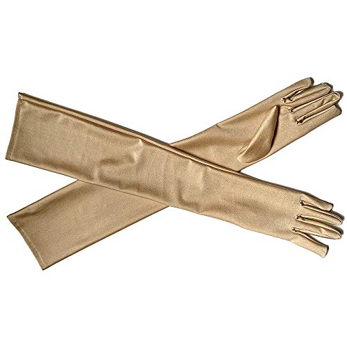 DreamHigh Women's Party Wedding 21" Long Satin Finger Gloves Gold - Image 4