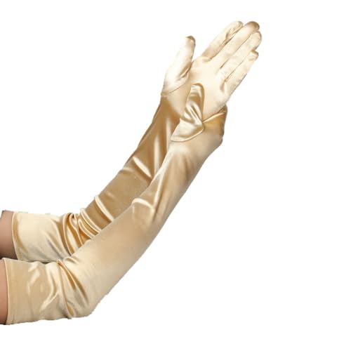 DreamHigh Women's Party Wedding 21" Long Satin Finger Gloves Gold - Image 2