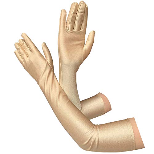 DreamHigh Women's Party Wedding 21" Long Satin Finger Gloves Gold - Image 3