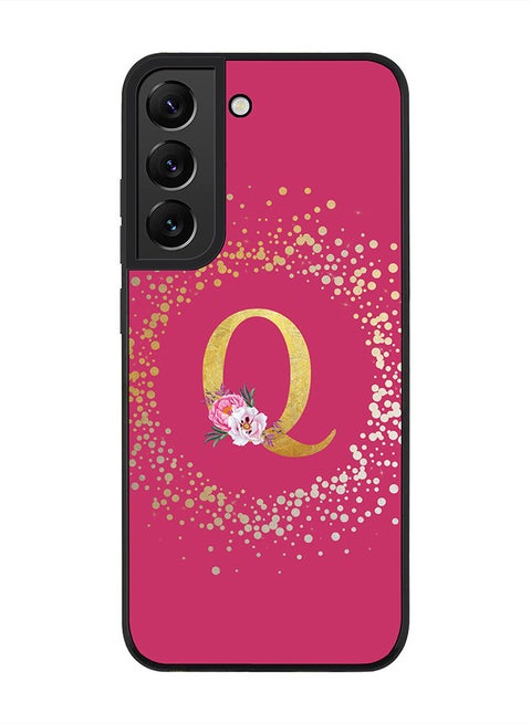 Rugged Black edge case for Samsung Galaxy S21 FE 5G, Soft Flexible Phone case Custom Monogram Initial Letter Floral Pattern Alphabet - Q (Dark Pink Rose)