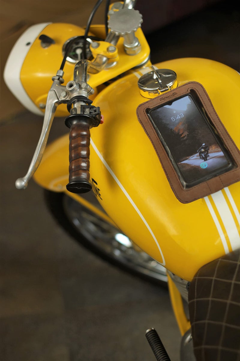 Trip Machine Company Genuine Leather Compact Magnetic Motorcycle Phone/Mobile Pouch & Tank Bag/Pouch for All Motorcycles with a Metal Tank Tobacco Brown - Image 2